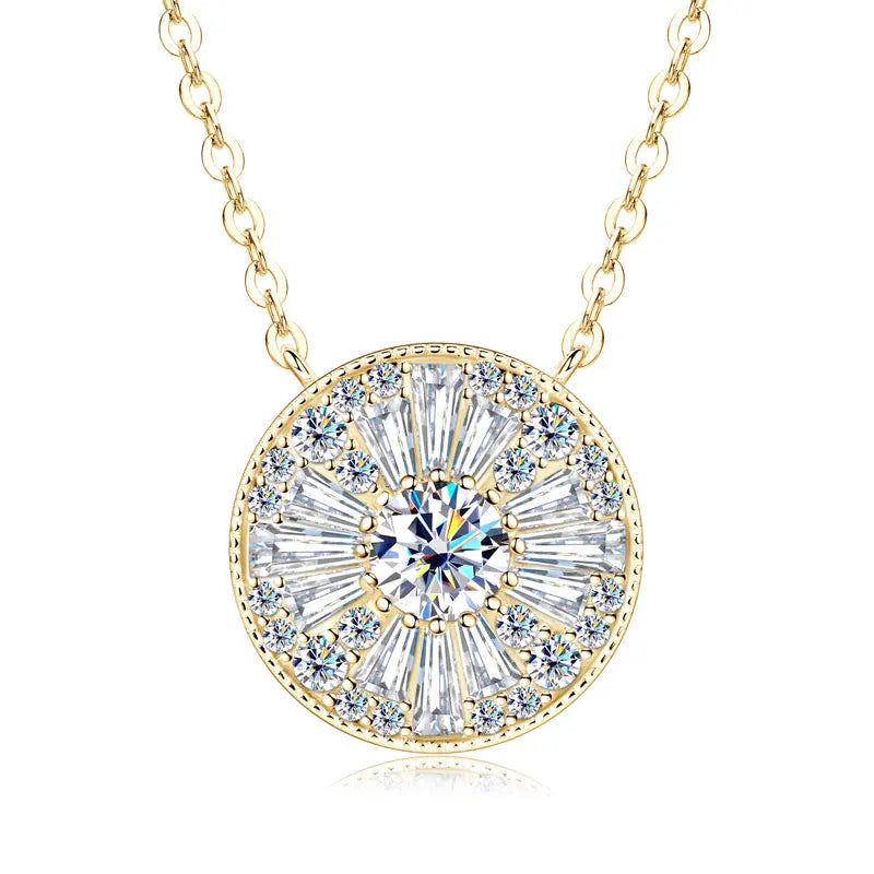 OXTAO Round Moissanite Pendant Necklace 5mm D Color VVS1 for Women Trapezoidal Cubic Zirconia Necklace Lab Created Imitation Diamond Wedding Party Luxury Jewelry 14K Gold Filled