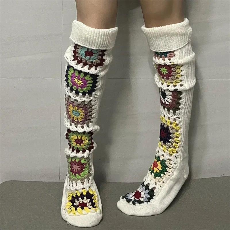 2025 New Womens Autumn Winter Thigh Socks Extra Long Ethnic Crochet Knit Stockings Over Knee Socks Hot Sale