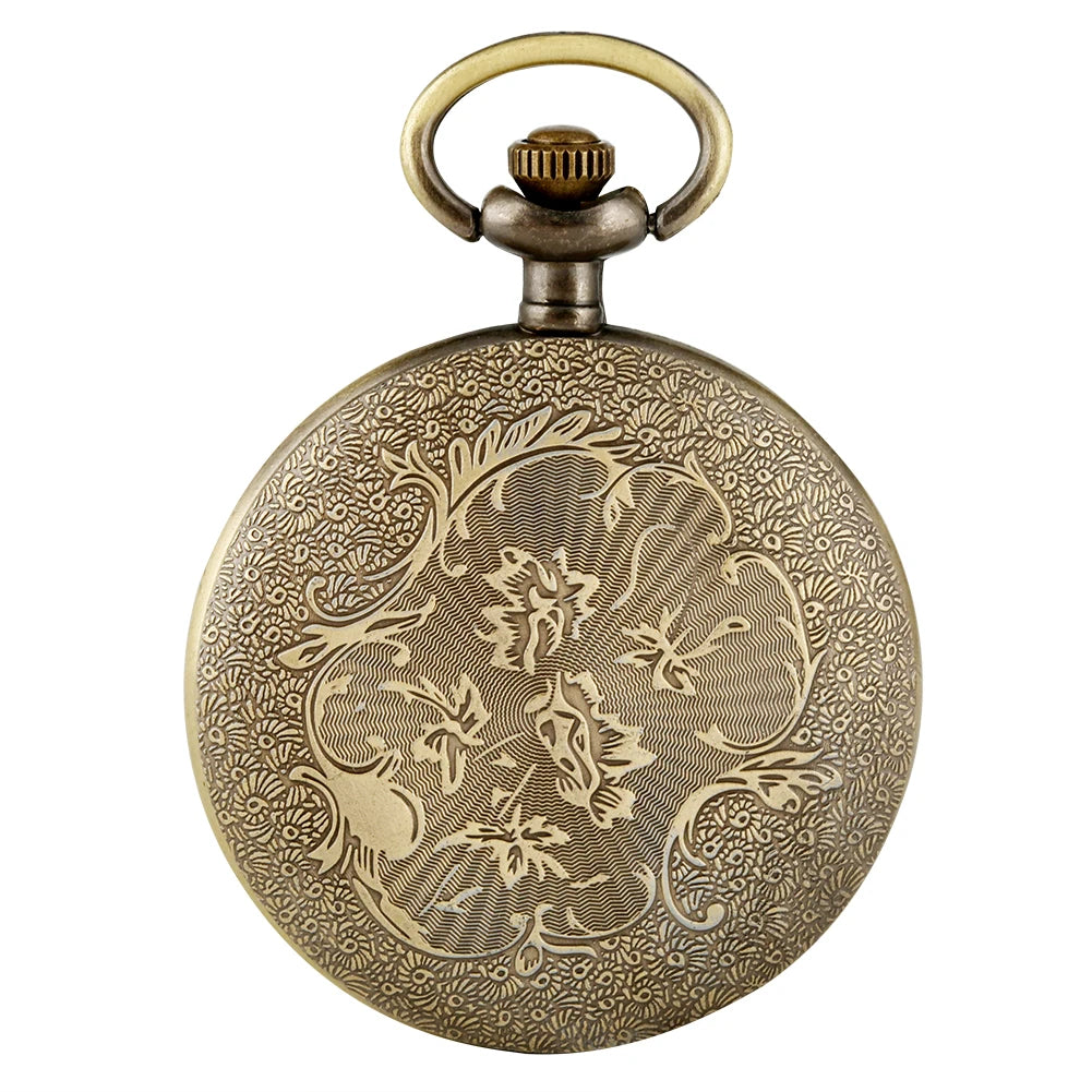 Bronze Retro Roman Numerals Display Quartz Pocket Watch Vintage Pendant Clock for Men Women Fob Sweater Chain / Hanging Chain