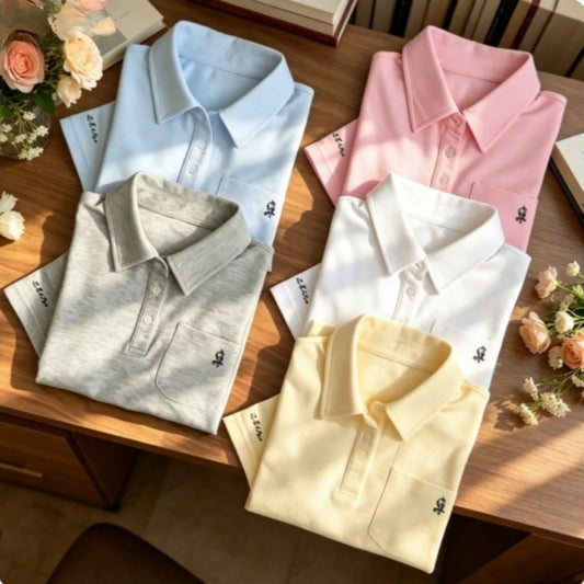 College Style JK Uniform, Solid Color Short Sleeve POLO Shirt, Spring Summer School Uniform for Women, Cosplay & Daily Wear
