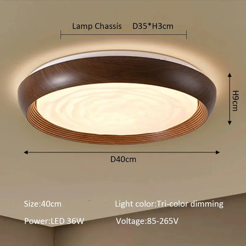 Modern LED Ceiling Light Circular Wood Grain Walnut Acrylic Ceiling Lamp Bedroom Living Room Restaurant Aisle Home Decor Lights