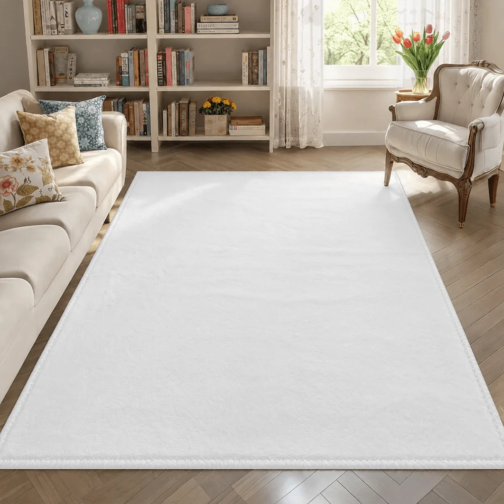 Room Decor Rug H1andtufted Blush Pink Area Rug Light Cream Border Minimalist Carpet Modern Nursery DE1cor Custom Tufted Rugs Pastel Aesthetic Bedroom Art
