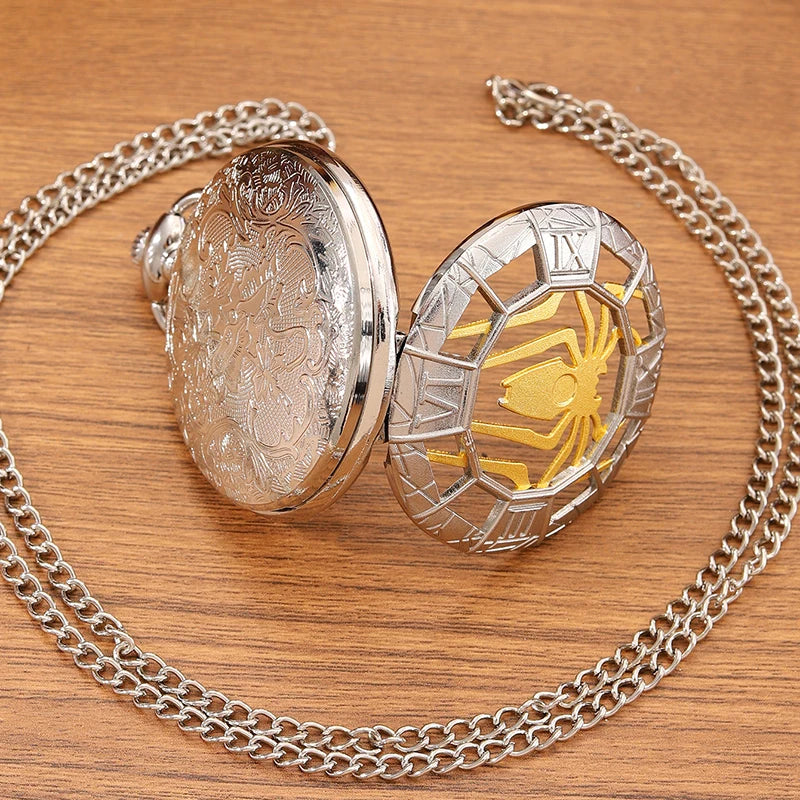 Fashion New Vintage Relief Carved And Hollowed Out Roman Flip Style Pocket Watch On Chain Pendant Clock Chain Mens Women