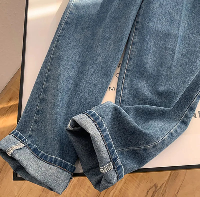 Women Denim Overalls Vintage Streetwear Loose Jumpsuit Korean Straight Wide Leg Pants Casual Jeans All Match Trousers
