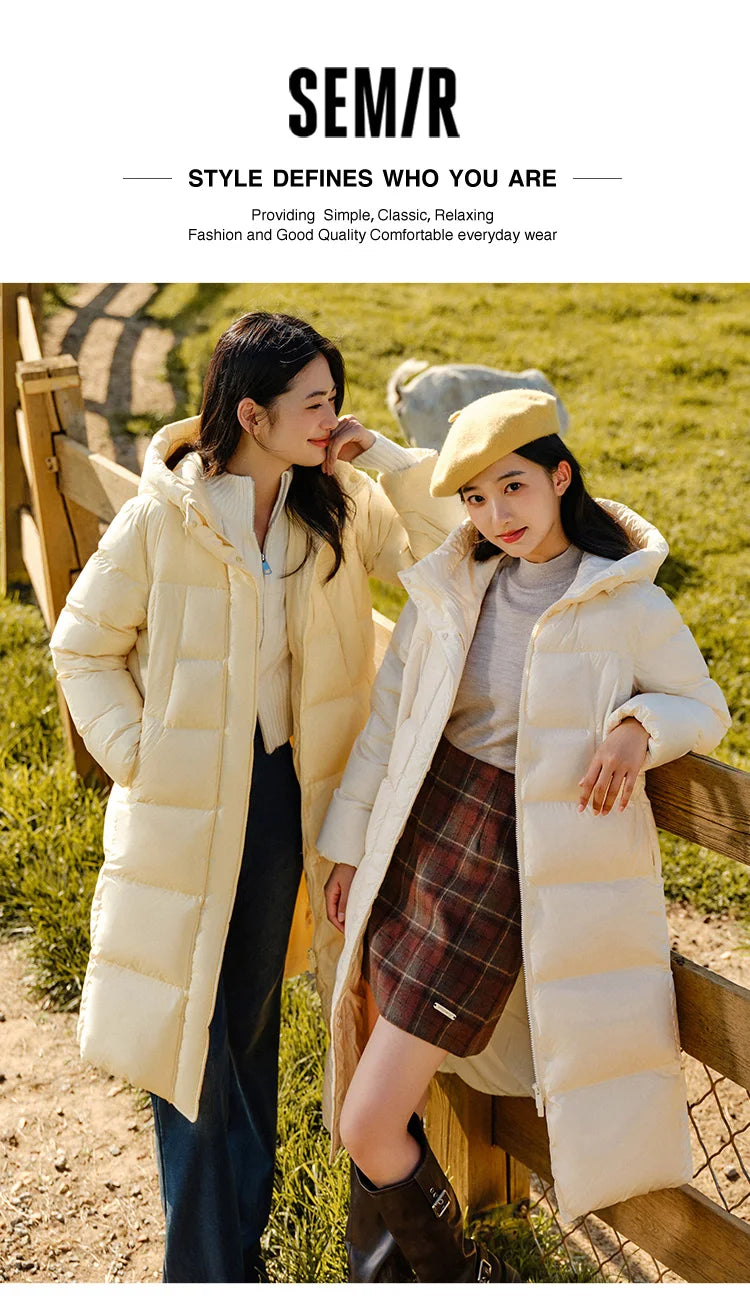 Semir Down Jacket Women Long Length Waterproof Coat 2026 Fashion Winter New Loose Hooded Coat Simple Down Jacket Woman