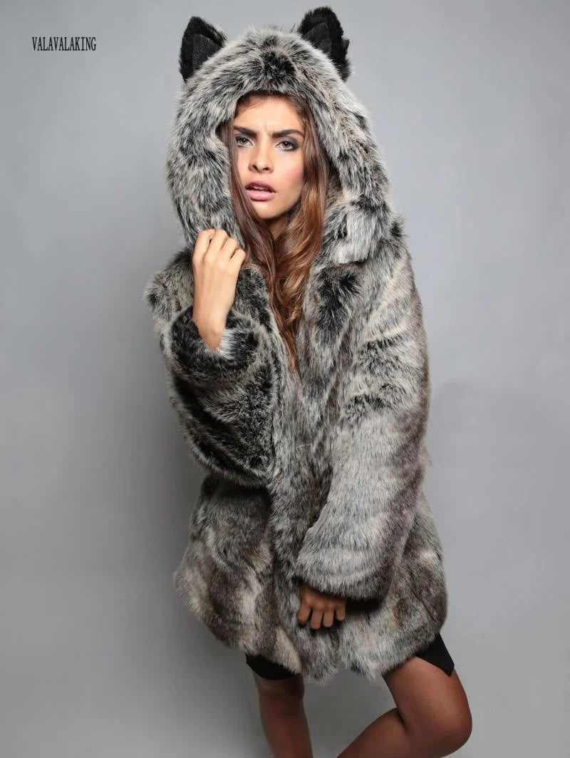 2026 Women Winter Furry Small Size Faux Fur Coat Female Hooded Long Sleeve Plush Jacket Lady Thick Fake Fur Warm Fluffy Outwear