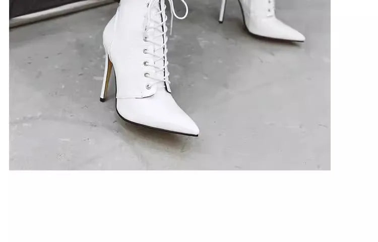 12CM Stiletto Heels Botas Mujer Fashion Pointed Lace-up Ankle Boots Roman Ladies Shoes Autumn Winter Women Emboss Short Booties