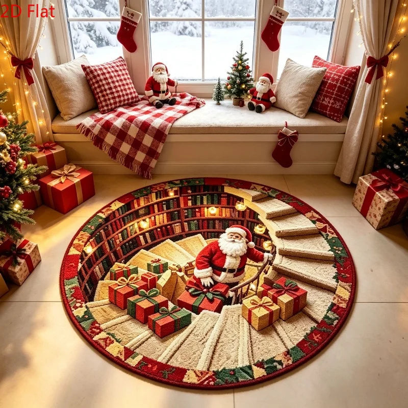 Christmas Day Rugs for Bedroom Anti-slip Bedside Red Rug Round Living Room Decoration Waterproof Carpet Washable Study Floor Mat