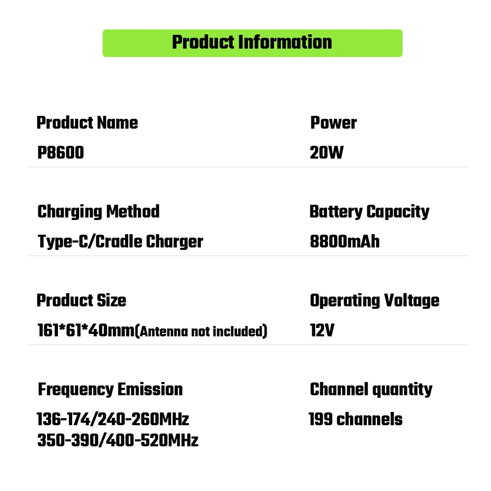 HX P8600 IP68 Handheld Walkie Talkie 10-20KM 136-174/400-520MHz LED Large Screen VOX FM Radio Long Range 20W Two Way Radio
