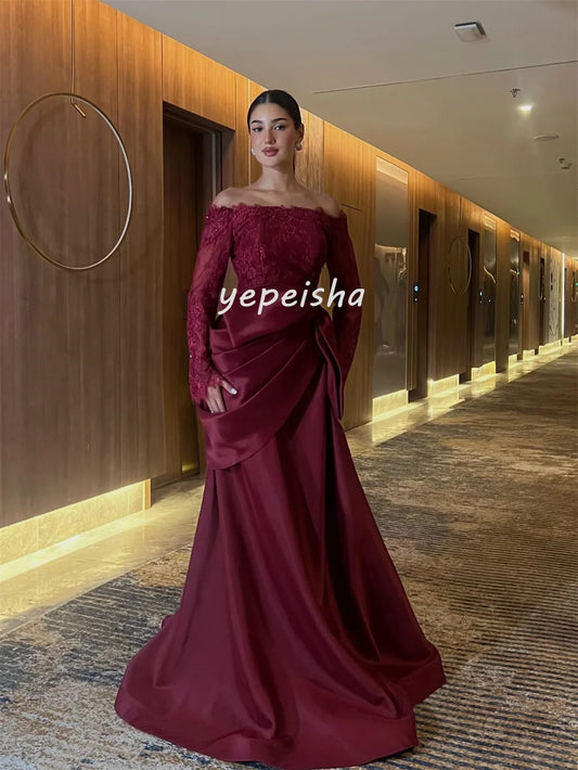 Customized Sexy Exquisite Draped Lace Bow A-line Off-the-shoulder Long Dresses Bespoke Occasion Dresses Sizes Available Fashion