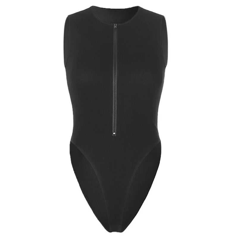 Summer solid color zipper jumpsuit sexy jumpsuit women's fashionable zipper sleeveless jumpsuit on jumpsuit