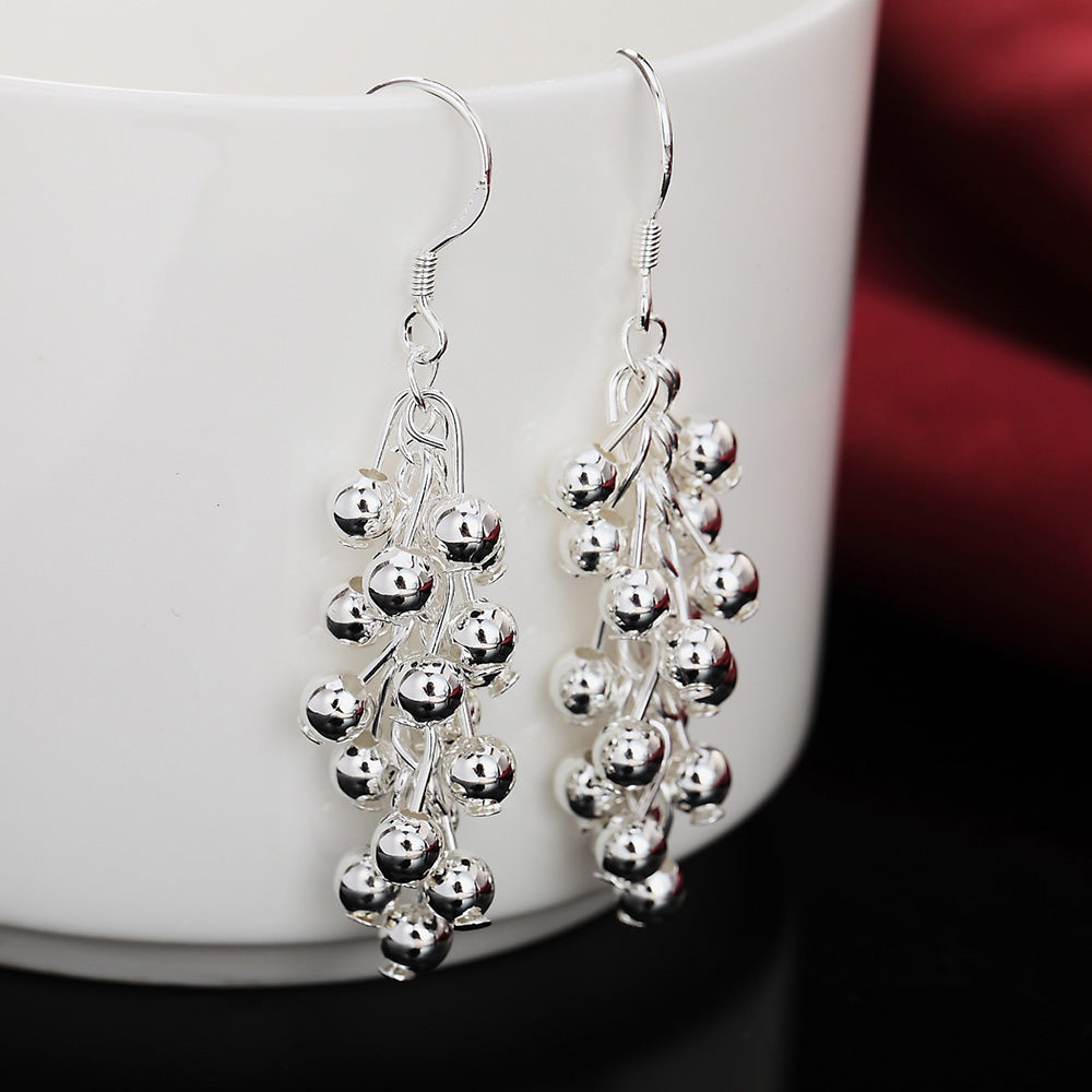Hot Silver color Creative grape beads drop earrings for Woman Fashion party fine Gifts elegant noble Jewelry