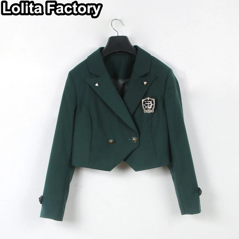 Japanese Women JK Green Blazer Suit skirt coat Harajuku High School Uniform for Students Girl Outwear College Style blazers Suit