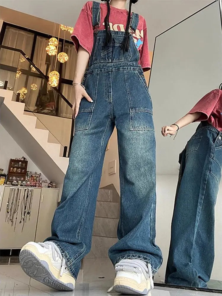 Design Jumpsuits Woman High Waisted Denim Overalls for Women in Spring and Autumn Loose Casual Wide Leg Pants