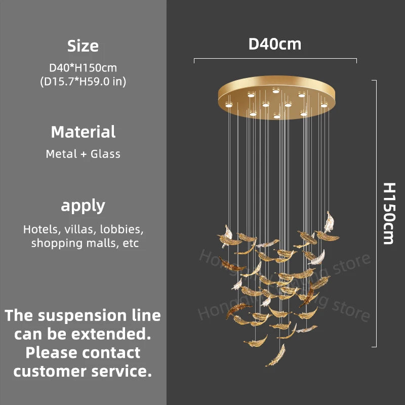 Modern Hotel Lobby Hanging Lamp Luxury Glass Led Chandeliers Customized Long Pendant Light Villa High Ceiling Chandelier Lustre