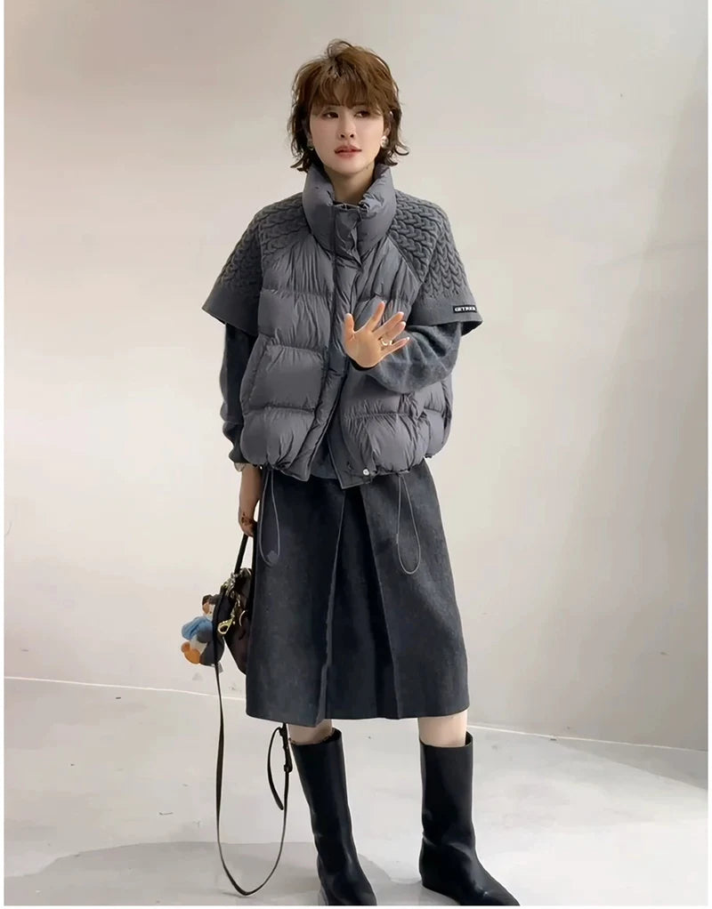 Women's Vest Autumn Winter Sleeveless Down Jacket Loose Casual Stand Collar Pocket Puffer Waistcoat Coat Female Trendy Outerwear