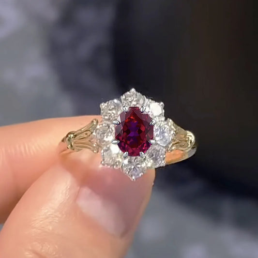 Luxury 18K white Solid Platinum PT950 certifid cultured stone, high-looking 6*8 oval pigeon blood red ring, white and elegant
