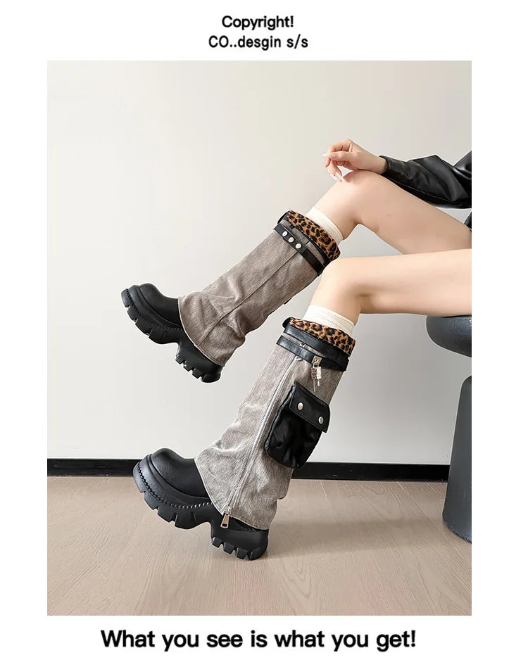 Women Boots Suede Fashion Heeled Boots Women’s Winter Boots Leopard Designer Shoes 2026 Gothic Gladiator Snow Botas