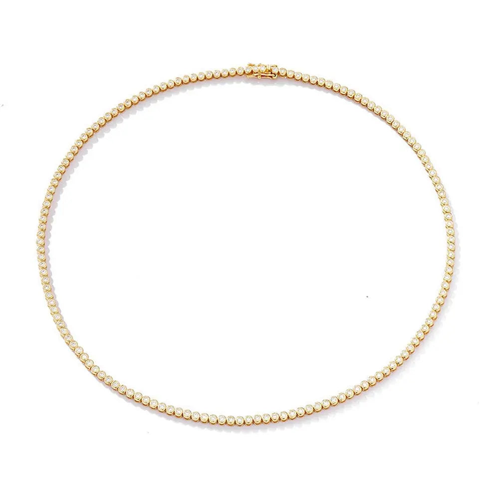 FCGJHW D VVS1 2/3mm Moissanite Tennis Necklace Bezel Setting Round Diamond GRA Pure Silver 18k Gold Necklaces for Women Men 2026