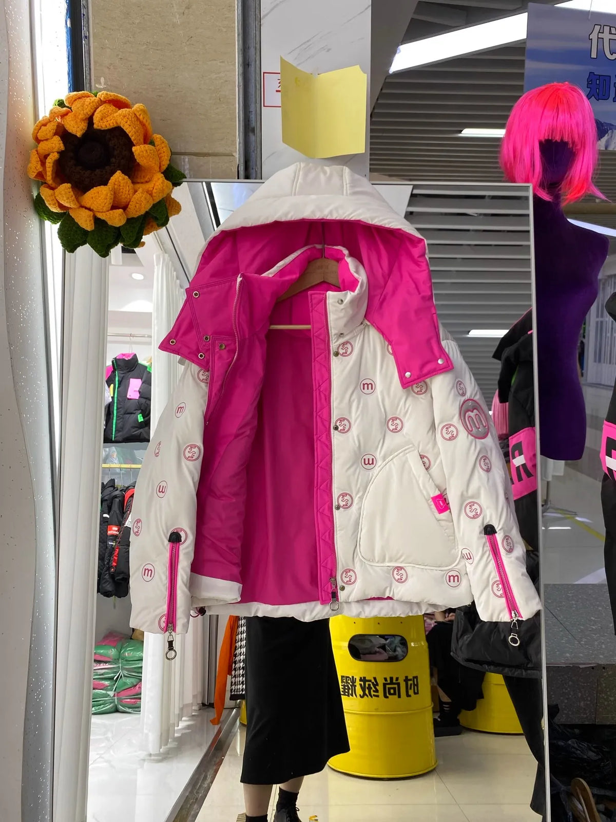Bright Printed Down Jacket Fashion Hooded Color Block Short Jackets Winter Wash Free Loose Thick 90 White Duck Puffer Coat Women