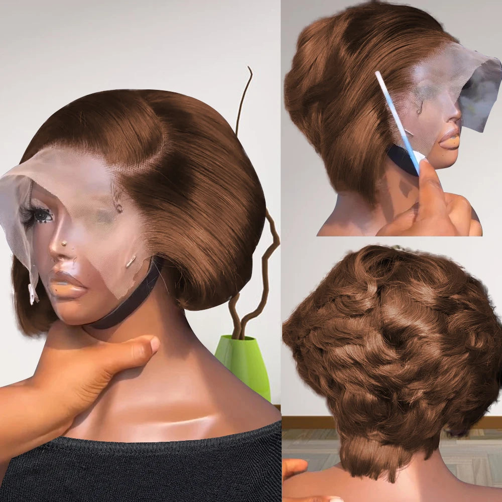13x4 Lace Front Human Hair Wigs 6 Inch Pixie Cut for Women - Transparent Frontal Natural Looking Short Wigs Lightweight Breathab