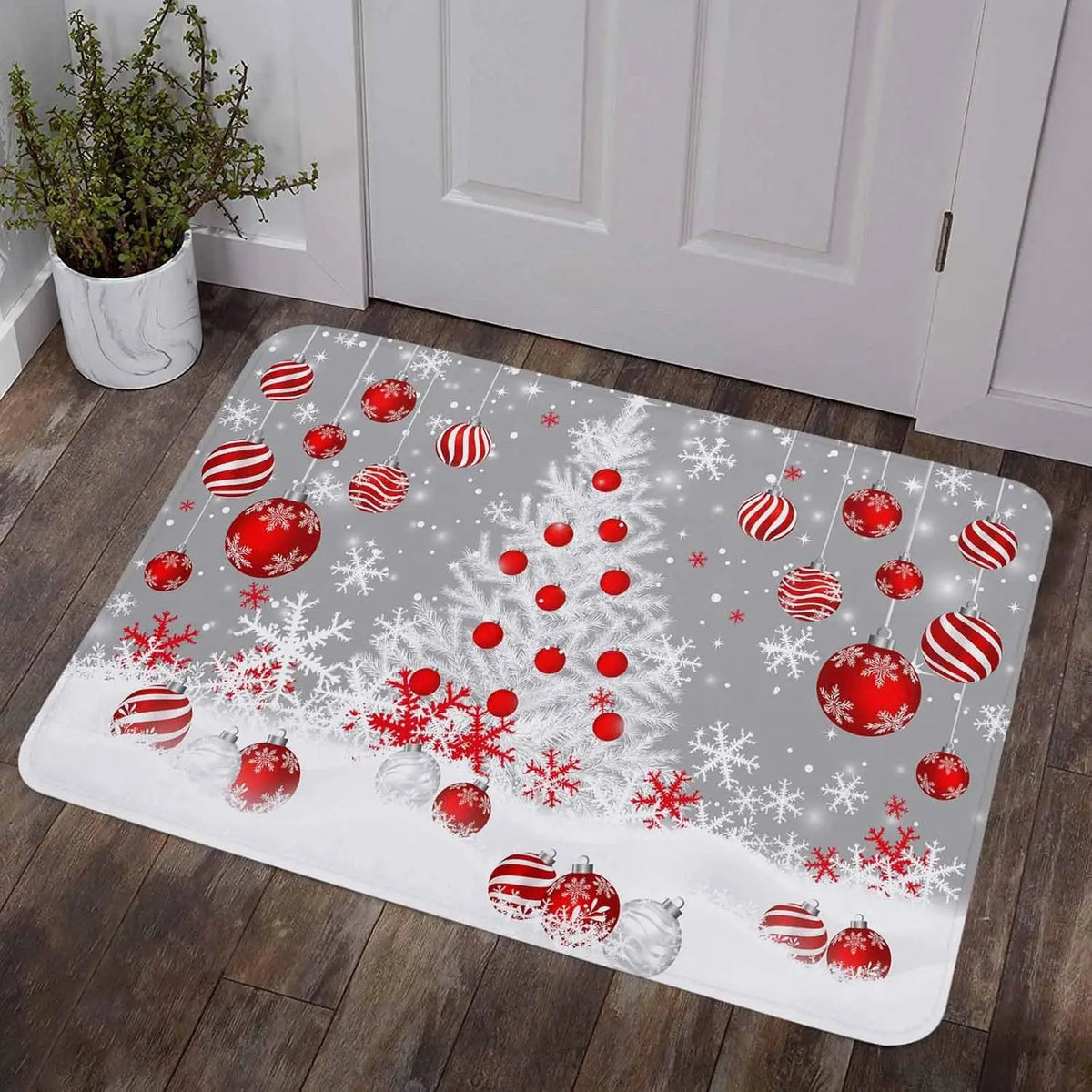 Merry Christmas Tree Snowflake Ball Navy Blue Non-slip Door Mat Entrance Welcome Mat Balcony Hallway Rugs Christmas Decorations