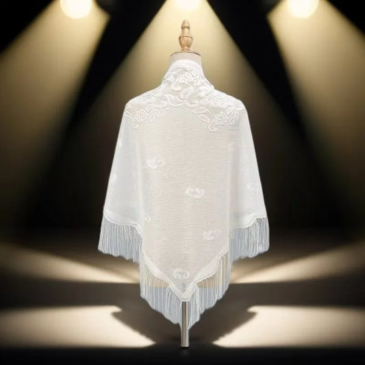 Floral Lace Tassel Triangle Shawl Wrap Sheer Hollow Fringe Poncho Cover Up Women Elegant Cape Stole Wedding Party Evening Dress