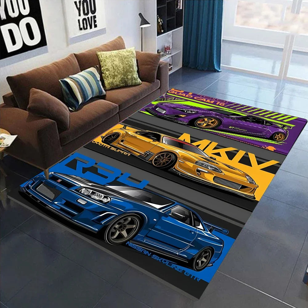 GT-R Carpet for Men's Bedroom Game Room NonSlip Rug J-JDM Racing Style Floor Mat Living Room Decor Car Fan Gift Idea Men Cave
