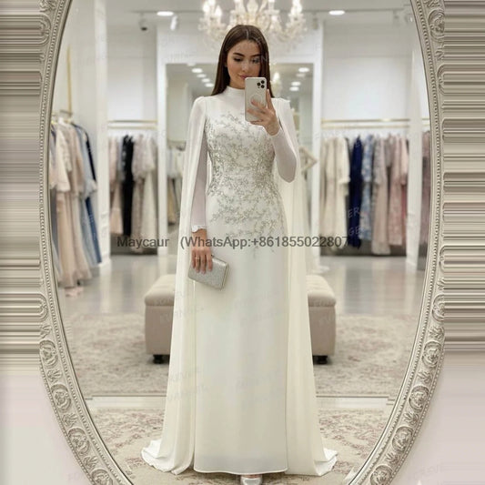 Luxury Wedding Dresses Woman Mermaid Bride Gowns Sexy Long Sleeve Formal Appliques Shawl High Neck Customized Vestidos De Novia