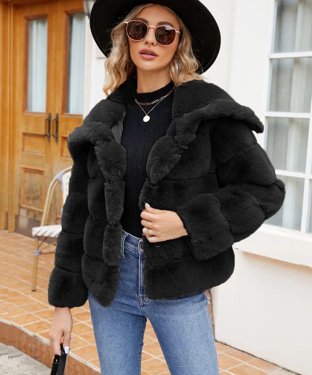 2026 Autumn Winter Turndown Collar Faux Fur Coat Women Casual Long Sleeve Fluffy Plush Jacket Khaki Thick Fake Fur Warm Cardigan