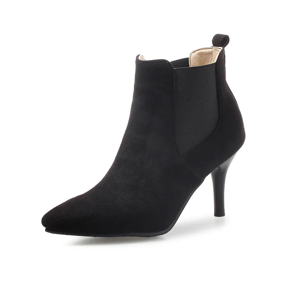 New Spring Sexy Black Wine Red Women Ankle Boots High Stelitto Heels Lady Dress Shoes Plus Small Big Size 11 32 43 45 48