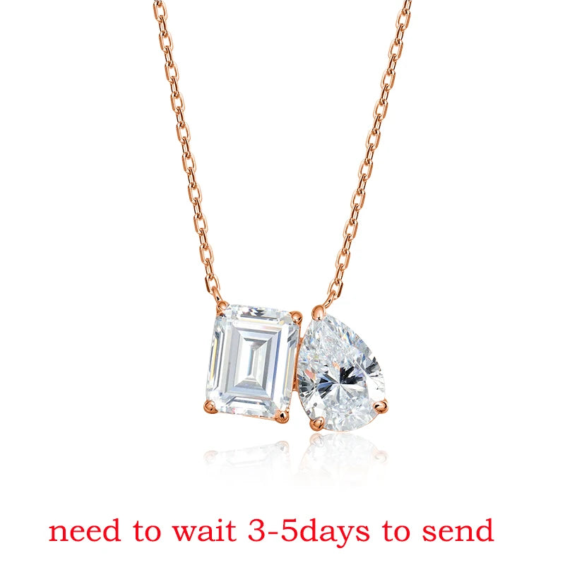 Smyoue 2 Gems Pear Cut Zircon Moissanite Necklace for Women Lab Diamond Pendant Certified Jewelry Pure S925 Sterling Silver