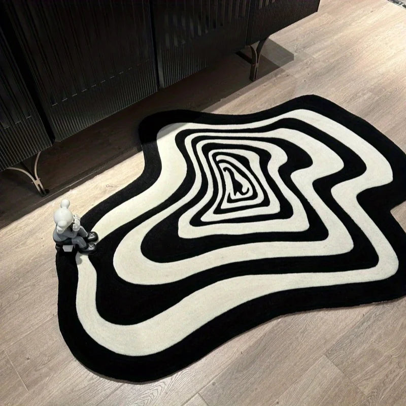 Modern Irregular Carpet Living Room Bedroom Home Decoration Rug Black White Floor Mat Entry Doormat Area Rugs Machine Washable