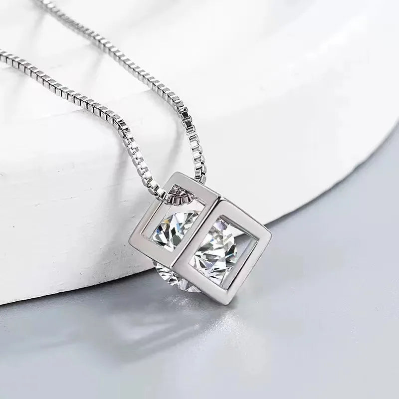 925 Silver Necklace For Women Zircom With White Gold Plated Lab Diamond Sterling Silver Jewelry Wedding Pendant