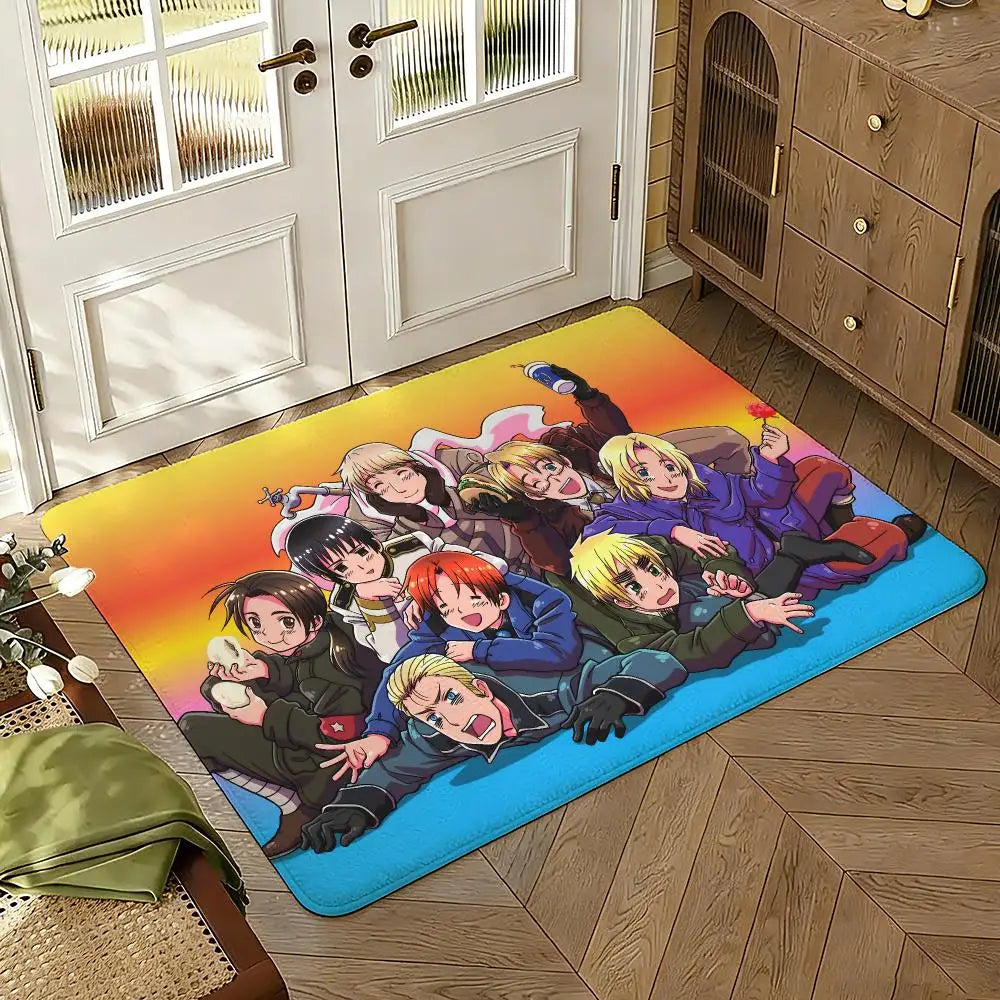 Cartoon Hetalia Axis Floor Mat Soft Thickened Absorbent Non-Slip Bedroom Living Room Door Mat Home Decor Flannel Rugs