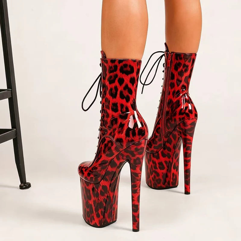Stripper Heels 20CM/8Inches Supers Fashion Pole Dance Shoes For Nightclub Club Party Women Platform Leopard print Short Boots