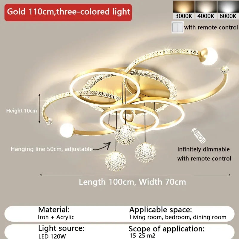 Nordic style eye protection living room light, simple, modern, atmospheric, high-end crystal ceiling light, Guangdong