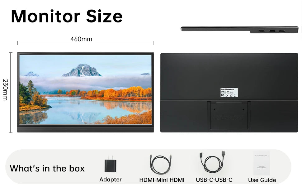 Portable Monitor 15.6 inch FHD 1080P - Ultra-Slim Portable Laptop Monitor with Kickstand - IPS Travel Monitor for Laptop PC, MAC, Phone, Xbox, PS5 - USB-C & HDMI Connectivity