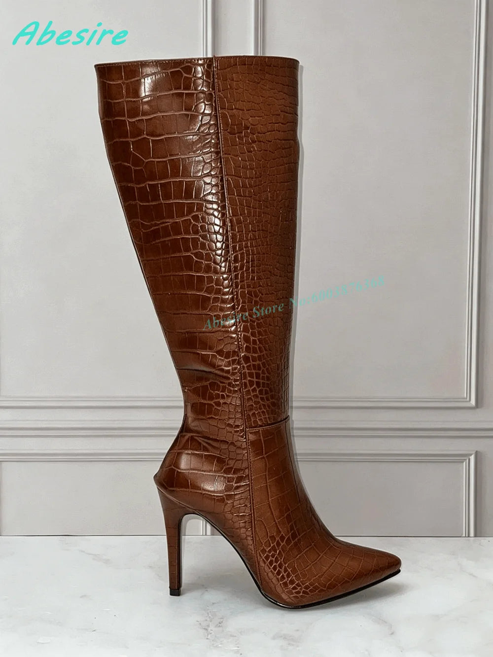 White Faux Fluffy Fur Knee High Boots Pointed Toe Stiletto Heels Side Zipper Women's Boots Spicy Girls Fashion Show Winter Shoes