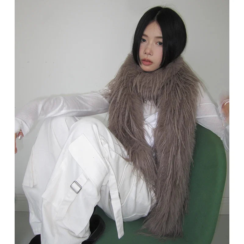 Winter Korean 200cm Long and Thick Scarf Fashionable Plush Long Strip Scarf Women's Imitation Mink Fur Y2K Girl Scarf for Warm