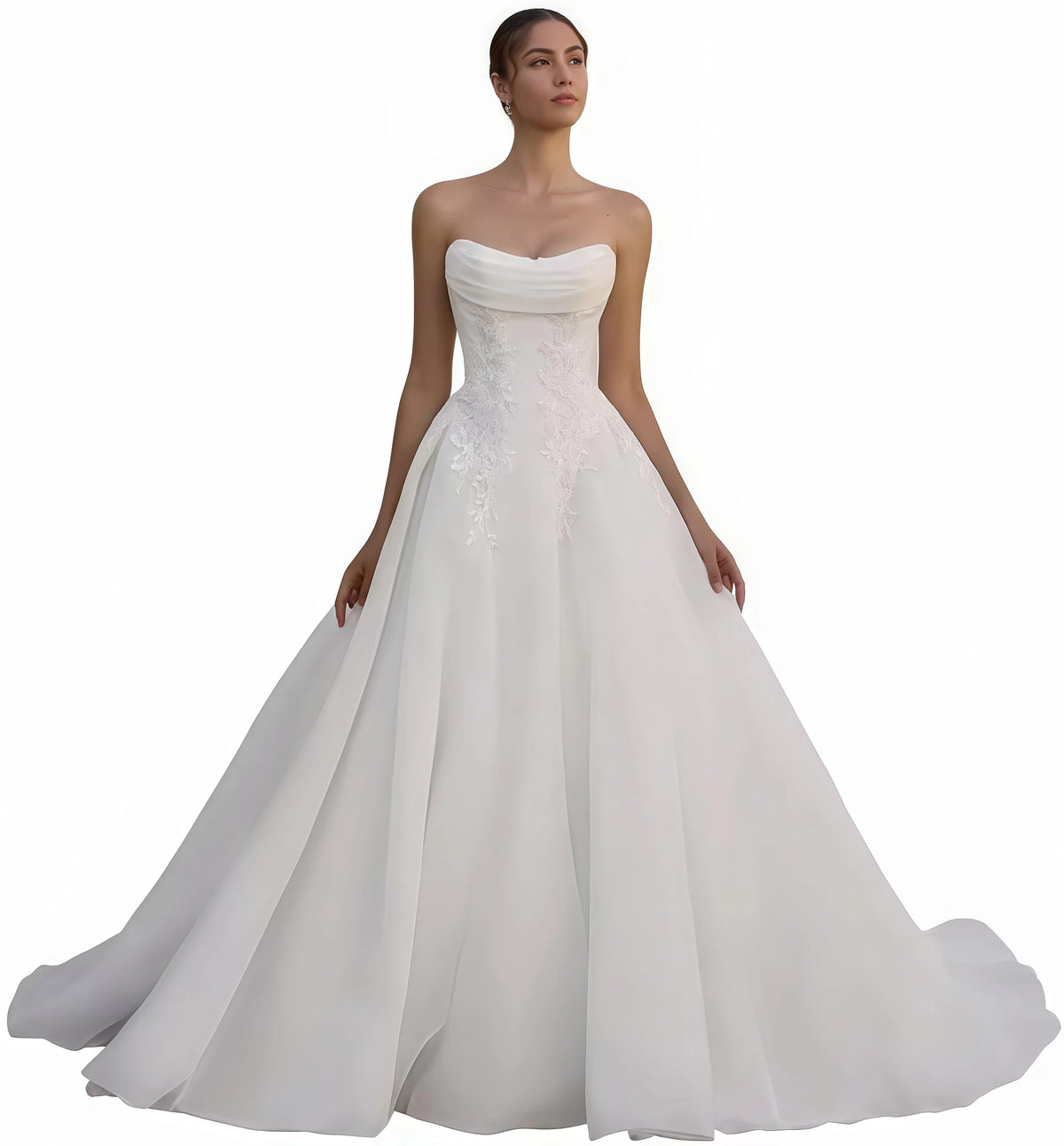 Customized Strapless Wedding Dresses for Bride Lace Appliques Satin A Line Long Maxi Boho Beach Bridal Ball Gowns for Women