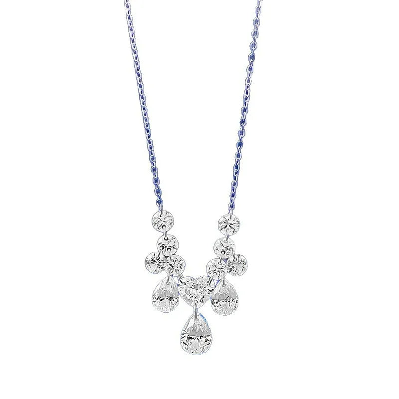 Luxury 18K white Solid Platinum PT950 certifid multi-diamond love water drop necklace female dinner bride date clavicle chain