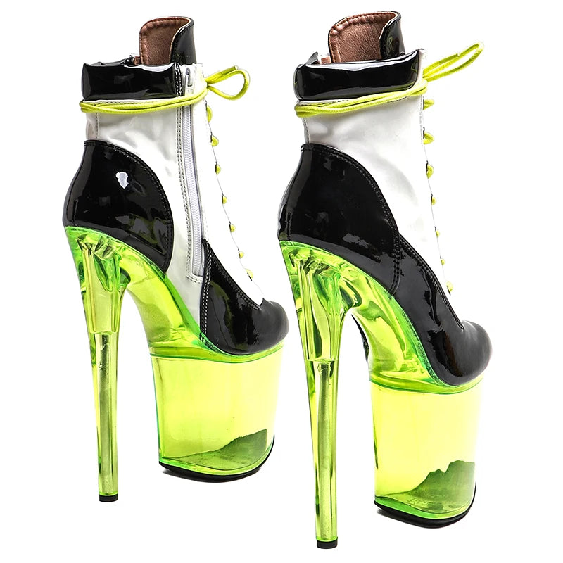Leecabe 20CM/8inches Patent PU Upper Black & White Fashion Trend Sexy Clear High Heel Platform Ankle Boots Pole Dance Boot