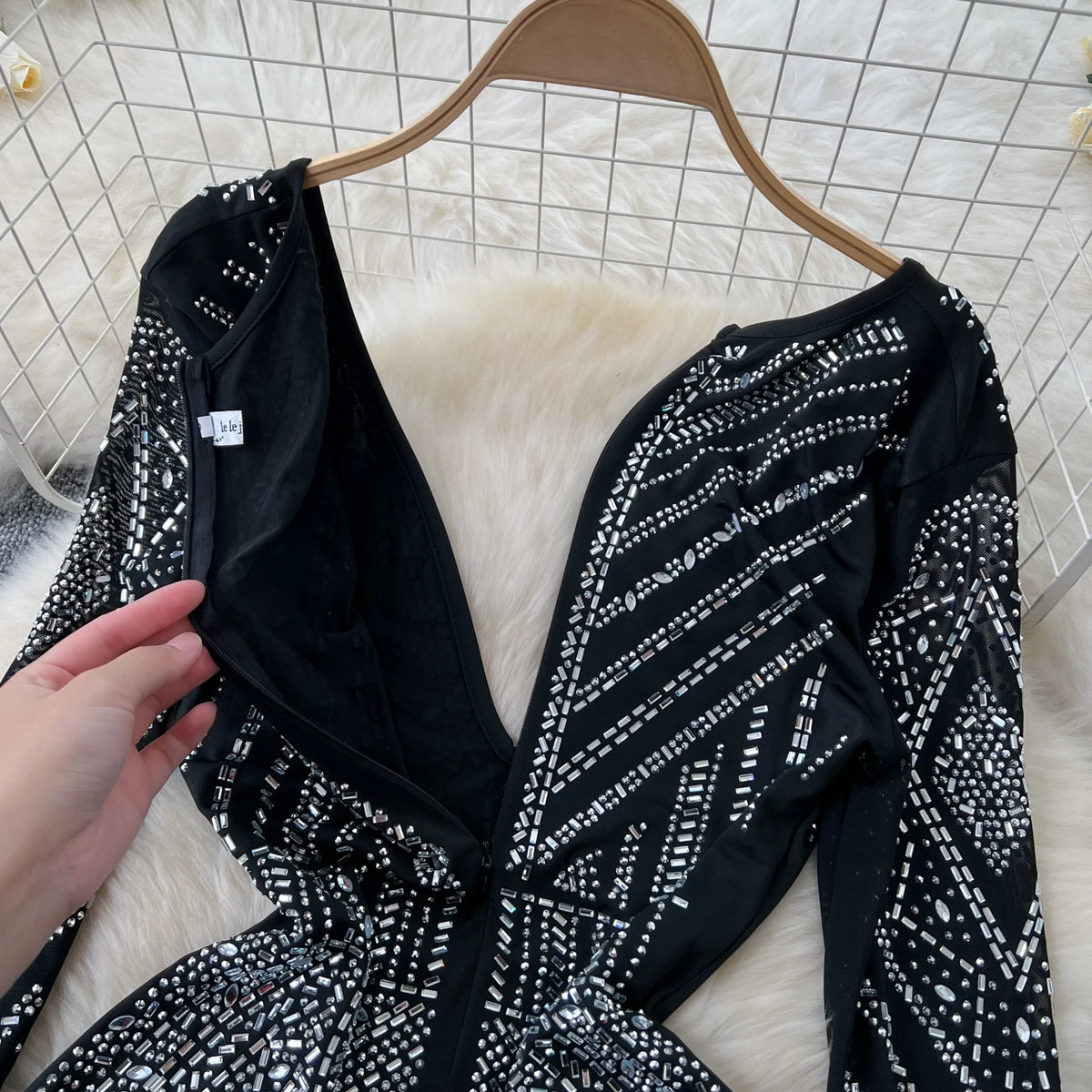 SINGREINY Sexy Senior Bodycon Jumpsuits Women Deep V-Neck Long Sleeves Zipper Diamonds Design Fashion Hotsweet Party Playsuits