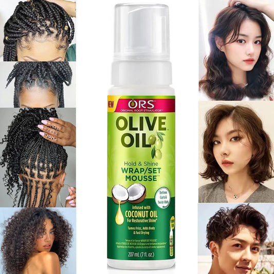 207ML Curly Hair Mousse For Wigs Strong Hold Olive Oil Hair Styling Mousse Anti-Frizz Hair Foam Mousse For Styling Hair Women