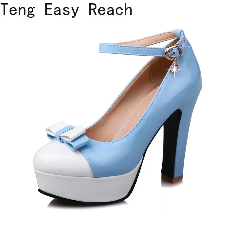 New Platform Square High Heel Women Pumps Sweet Butterfly Knot Women High Heel Shoes Mixed Color Party Women's Shoes