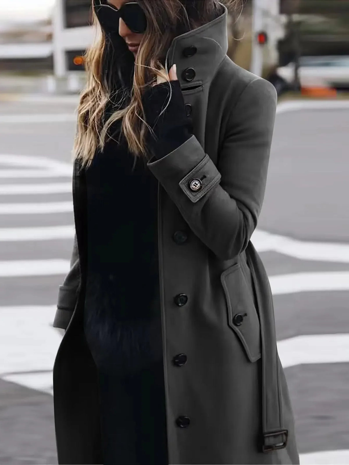 Women Autumn Winter Wool Coat Blends Overcoat Solid Color Button Turtleneck Long Sleeve Casual Fashion Winter Coat Regular