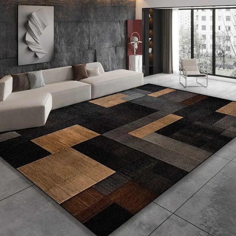 Modern Black Brown Geometry Carpet Living Room Decor Bedroom Bedside Soft Floor Mat Home Sofa Non-slip Large Rugs Customizable