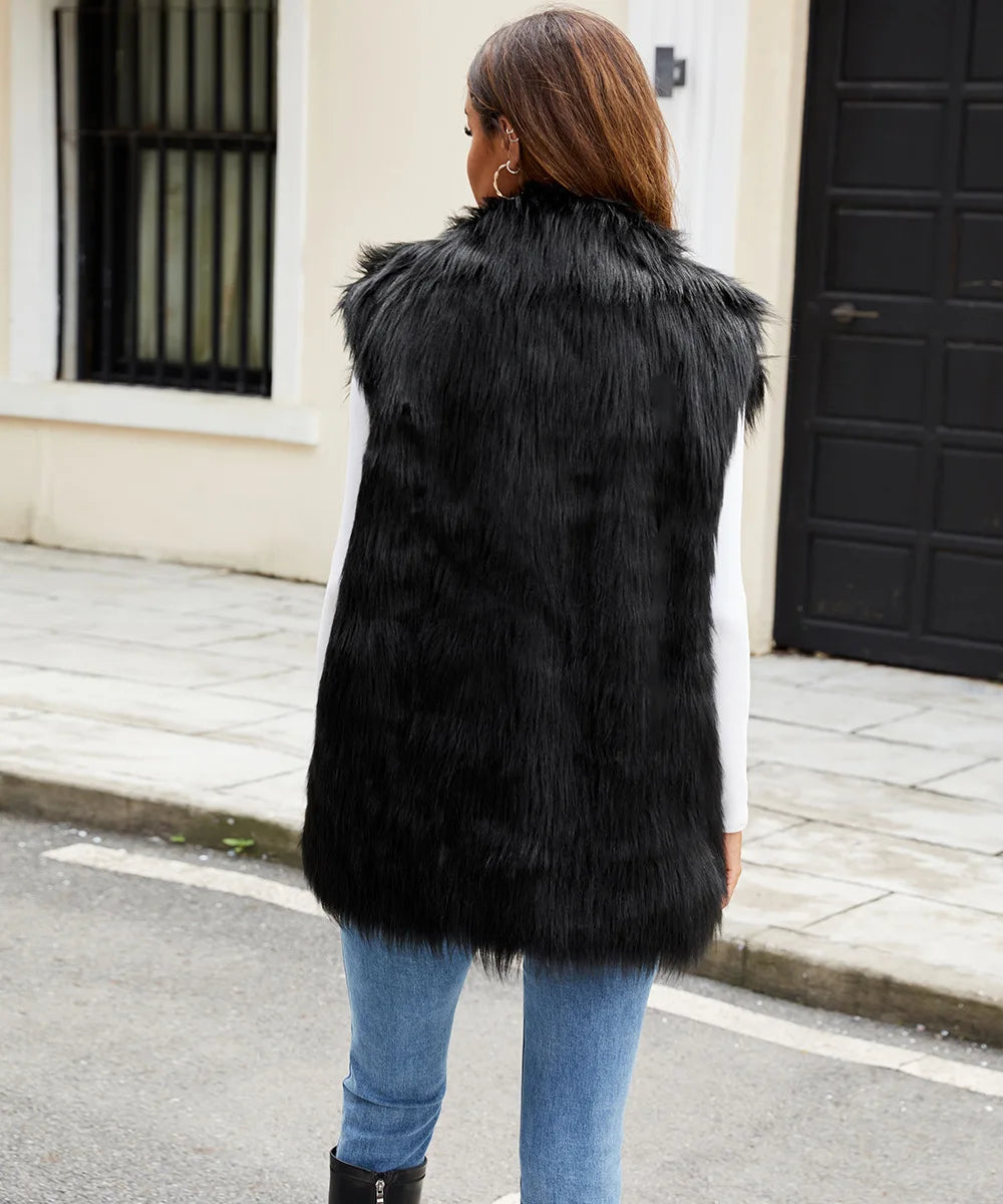 VigoCasey 2026 Autumn Winter Sleeveless Thick Faux Fur Vest Coat Woman Khaki Plush Warm Waistcoat Lady Casual Fluffy Vest Jacket