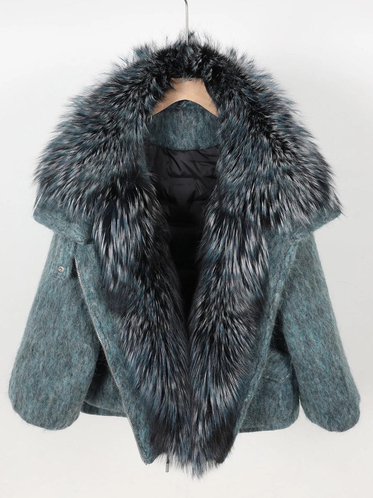 Maomaokong high-end Wool fabric Luxury Women's Big Fox Fur Collar Puffer Jacket Natural Fur down Coat Winter Thickened Warm